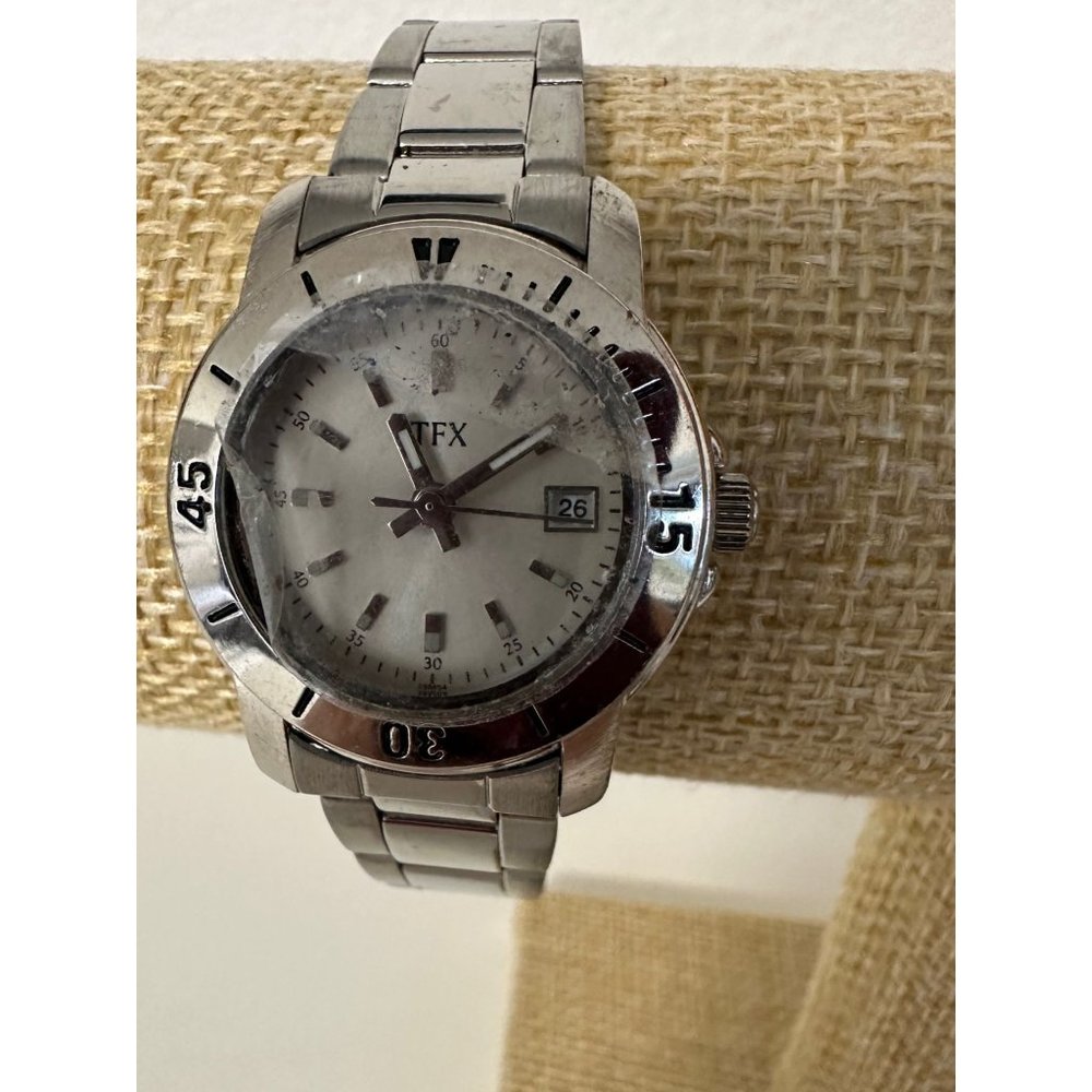 TFX By Bulova Women’s Silver Tone White Dial Watch 8.5” w/ 1/2” Wide Band NEW